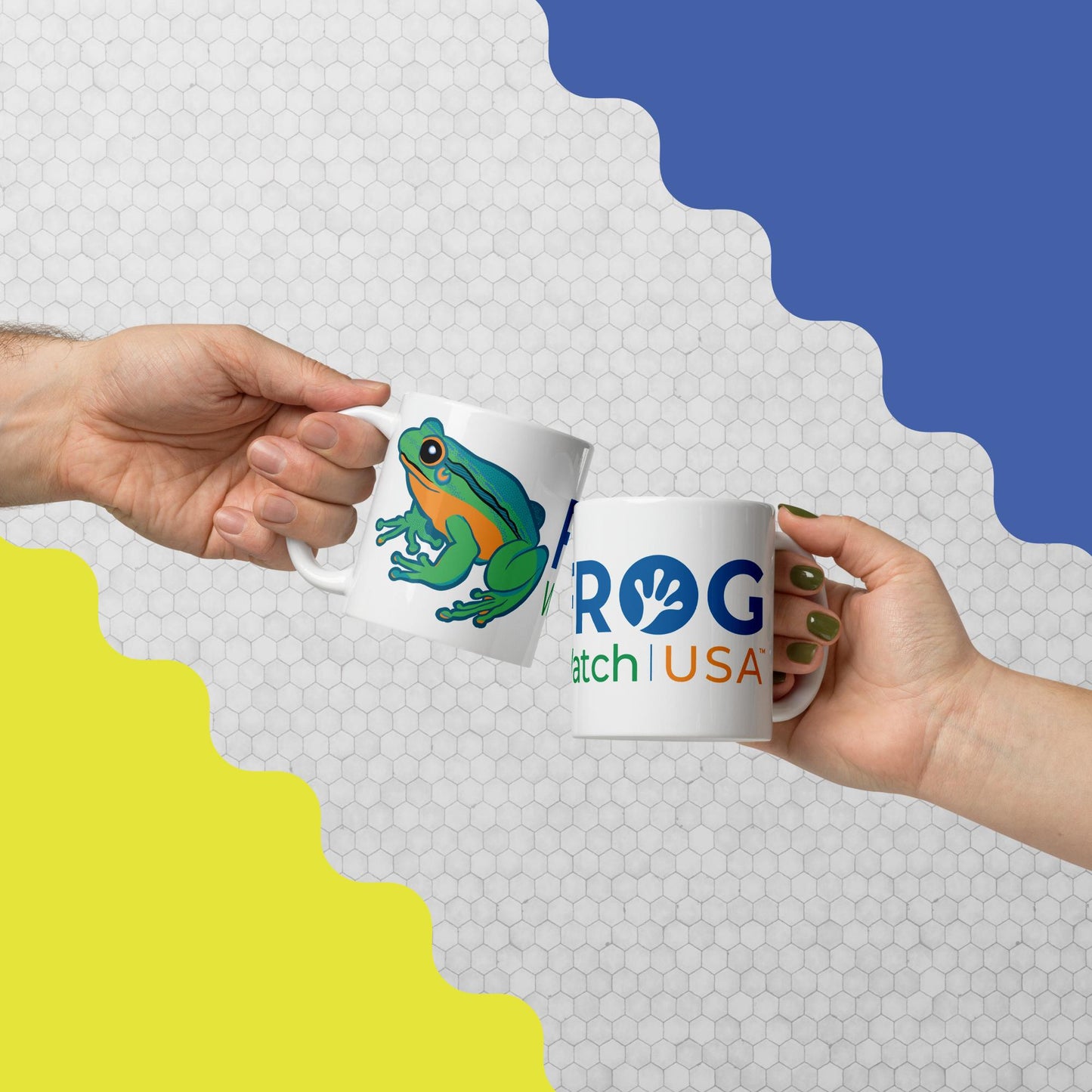 FrogWatch USA - Logo Themed Frog - White glossy mug